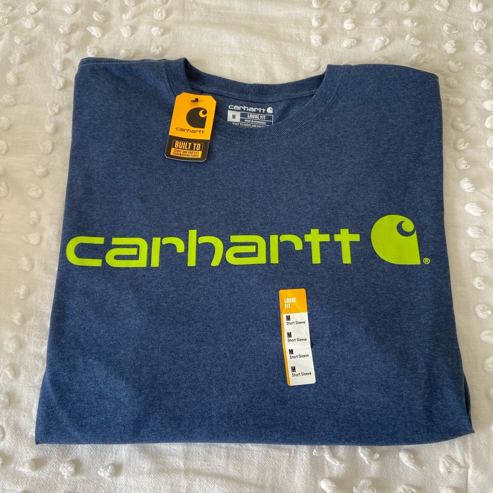 Carhartt Loose Fit Short Sleeve T-Shirt Blue W/ Green Spellout- Sz M- NWT